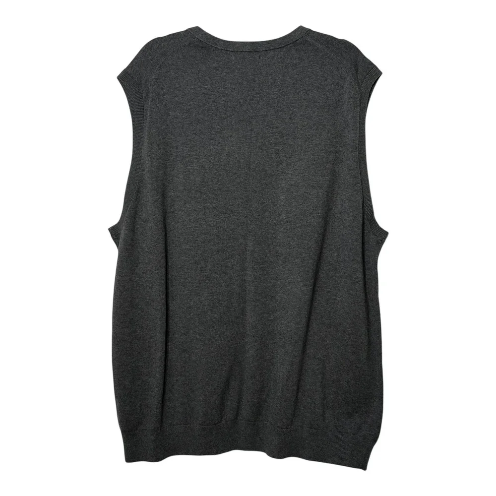 Lands End Mens XXL Tall Gray V-Neck Sweater Vest 100% Cotton 539762 Charcoal